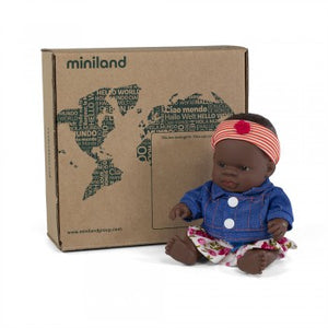 Miniland Doll - Anatomically Correct Baby, African Girl and Outfit Boxed, 21 cm (UNDRESSED)