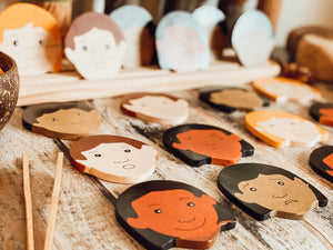 Multicultural Expression Wooden Faces Set