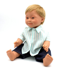 Doll With Down Syndrome Caucasian Boy Blonde Short Hair 40cm