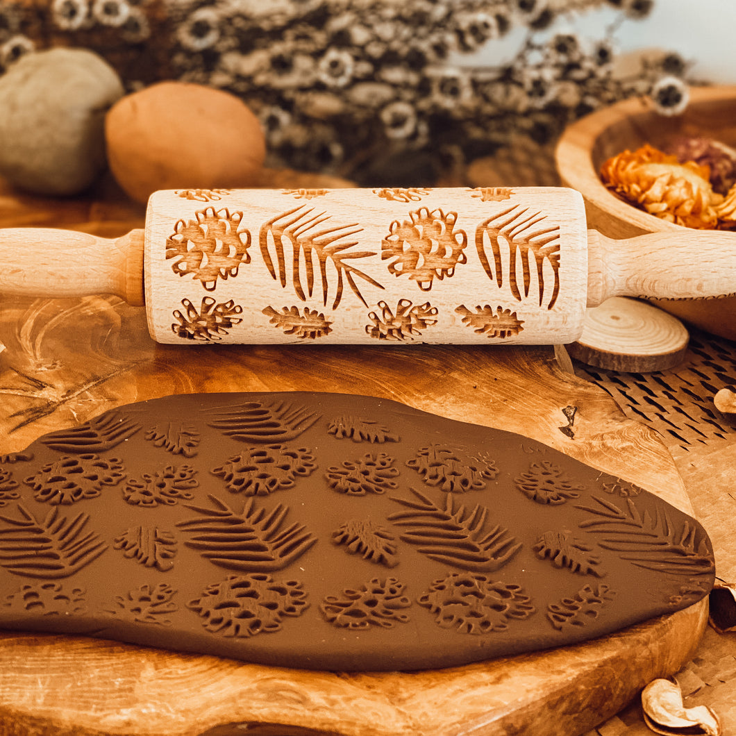 Engraved Wooden Rolling Pin Pinecones