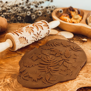 Engraved Wooden Rolling Pin Autumn Leaves