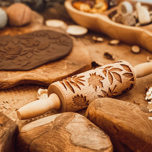 Engraved Wooden Rolling Pin Autumn Leaves