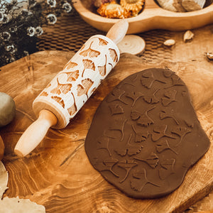 Engraved Wooden Rolling Pin Leaves