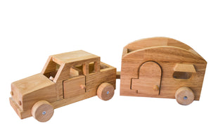 Wooden Car & Caravan Set